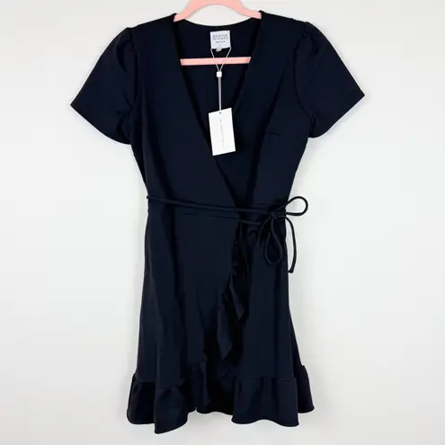 Donna Mizani NWT Revolve Helena Wrap Dress Black Ruffle Mini Size Small