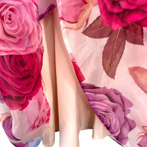 JessaKae Polly Dress Pink Floral Organza Puff Sleeve Size M Size M