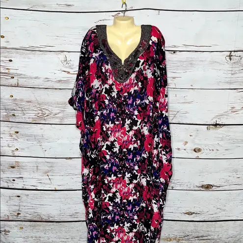 Swimsuits For All NWT 38/40 Floral Bead Bathing Suit Swim Caftan Cover