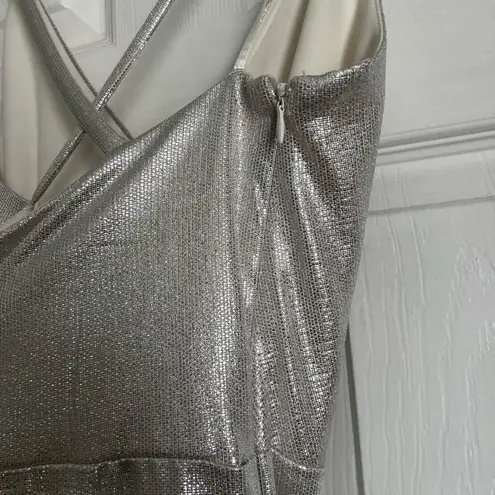 Eliza J Silver Surplice Evening Gown NWT Size 10 Maxi Dress Glam