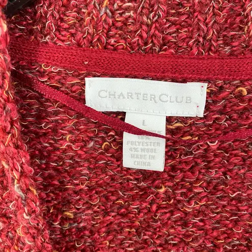Charter Club Red Knit Cardigan Sweater Womens Size L Wool Blend Button Front