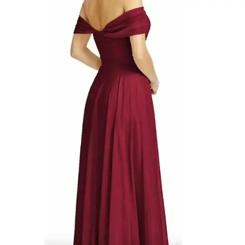 DESSY COLLECTION Vivian Diamond 2970 Claret Off the Shoulder Draped Dress $284 Red Size 14