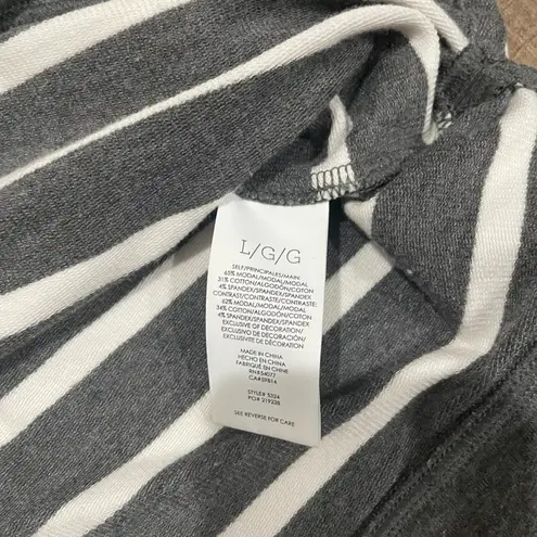 CAbi  Hoodie Women's‎ L Gray White Striped Rope Lace Up V Neck Hooded Tie Preppy