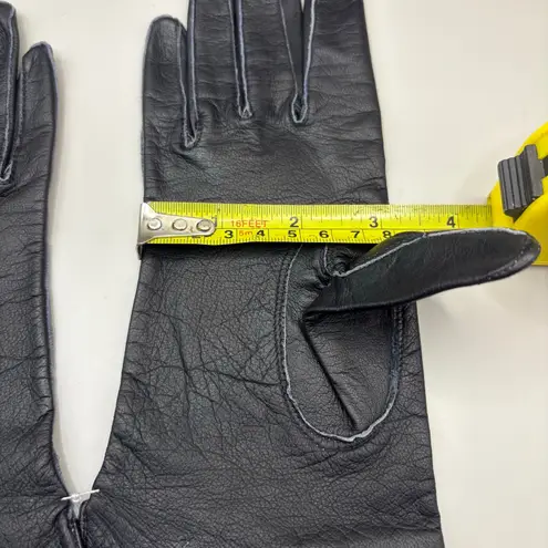 VTG Leather Gloves Black Embroidered Pure Silk Lined Made in France XS 7 NOS