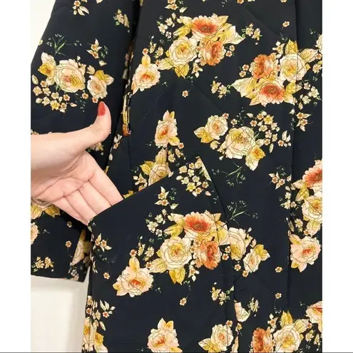 ZARA  Quilted Floral Long Open Black Coat XS
