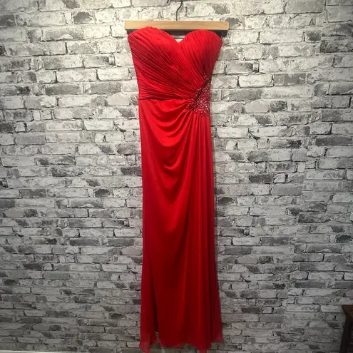 XScape EUC Strapless Beaded Cut Out Back Prom Dress Size 0 (Red) STYLE# XS6876