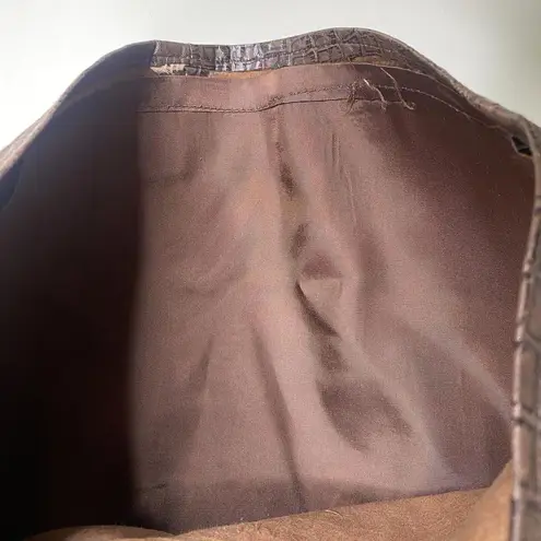 Henri Bendel Vintage Croc Print Brown Leather Mini Skirt Size 4 USA Designer