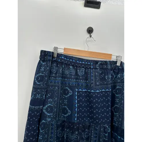 Coldwater Creek Coldwater Midi Skirt Blue Paisley Ruffle Elastic Stretch Waist Women Size 3X