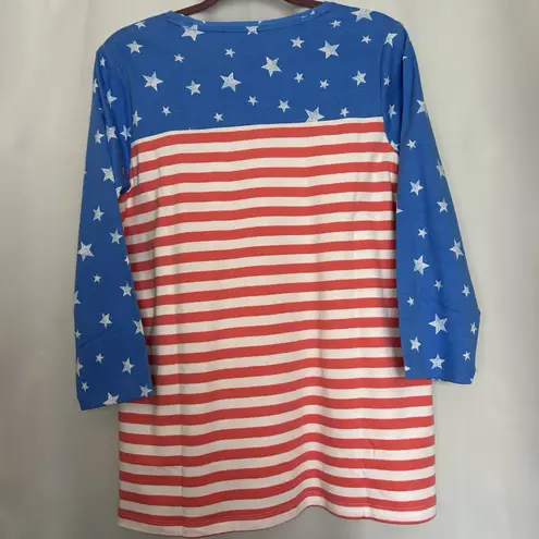 kim rogers XL STARS & STRIPES PATRIOTIC SUMMER 3/4 SLEEVES TOP NWT