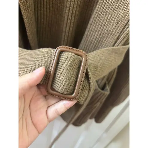 Bruno Magli Merino Wool Ribbed Belted Shawl Cardigan Women's M TAN Size M