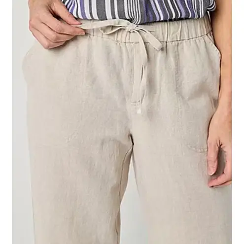 Liz Claiborne Liz‎ Claiborne Linen Cotton Wide Leg Pants Flax Beige Drawstring L