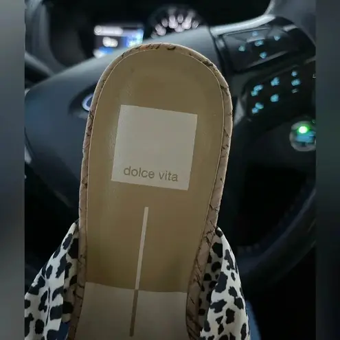 Dolce Vita Naji Knotted Cork Wedge Mule Leopard Satin Tan Size 8.5