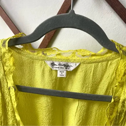 Miss Selfridge Jacquard Satin Neon Yellow Crop Top with Lace Detail 8 Medium