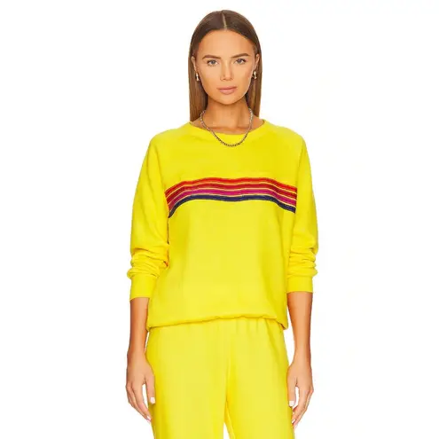 Aviator Nation 5 Stripe Sweatshirt & Sweatpants Lemon Yellow Womens Size XS