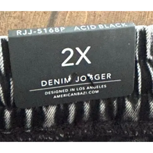 American Bazi Los Angeles Denim Jogger Acid Black Pants Pockets Plus Size 2X