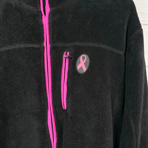 Breast Cancer Awareness Fleece Zip Up Sweater Jacket Womens size 2X Pink Ribbon Black