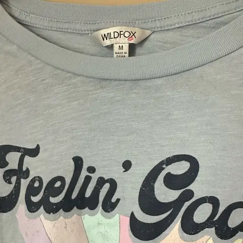 Wildfox  ‘Feelin’ Good’ pastel blue boho cotton t shirt