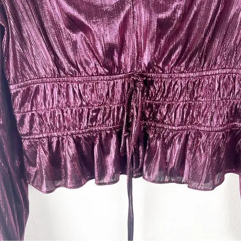 Lucy Paris Celine Metallic Long Sleeves V-Neck Holiday Party Top Small
