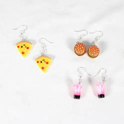 Handmade Snack Attack Earring Set – Acrylic Earrings – Milkshake, Burger & Pizza
