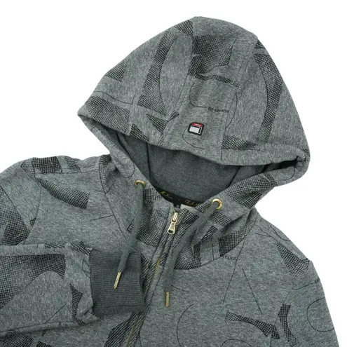 Vtg Fubu NYC 1992 Collection Hoodie Womens S Gray Allover Print Full Zip Y2K