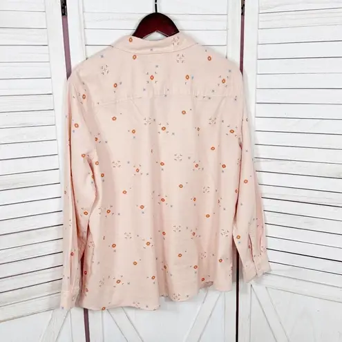 a.n.a A new Approach Southwestern Print Cotton Flannel Button Up Shirt Peach Large