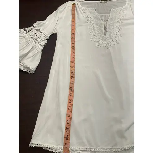 Solitaire Swim Solitaire Swim White Tunic Cover-Up Medium Lace V-Neck Embroidered Bell Sleeve