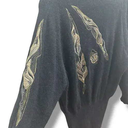 Escada Vintage 80s Black Mohair Beaded Leaves Sweater