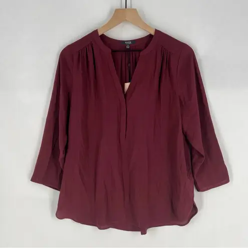 NYDJ 3/4 Perfect Pintuck Blouse Grenache Chiffon NWT Size S
