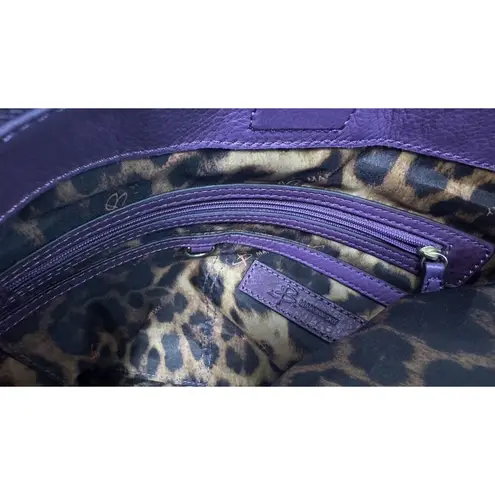 B Makowsky NWT B. Makowsky Purple Leather Hobo Shoulder Bag Silver Hardware Leopard Lining