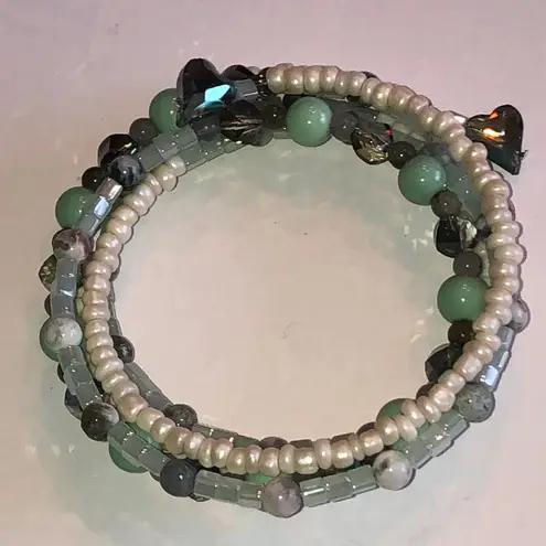 Elegant Green and White Glass Stone Beaded Boho Wrap Bracelet