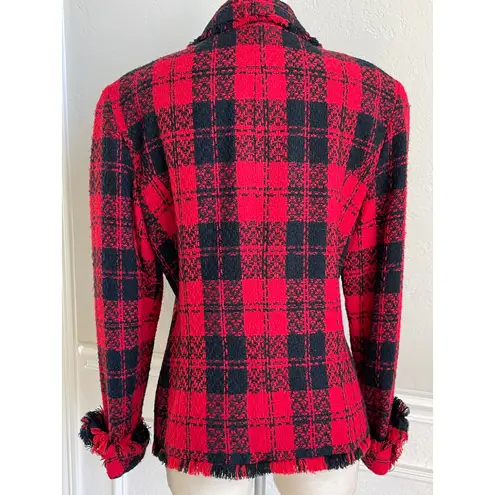 Vintage Santa Fe by Jim Tremblay Red Black Tweed Blazer Gold Button Fringe Trim Size M