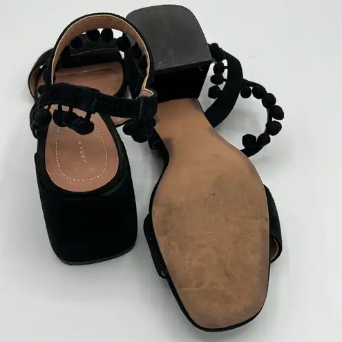 ZARA  Woman Sandals Pom-Poms Fun Suede Unique Size 6.5 B22A