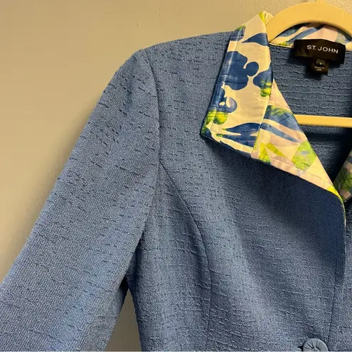 St. John Jacket Blue Blazer w/ Floral Lapels Single Button Sz 4 EUC