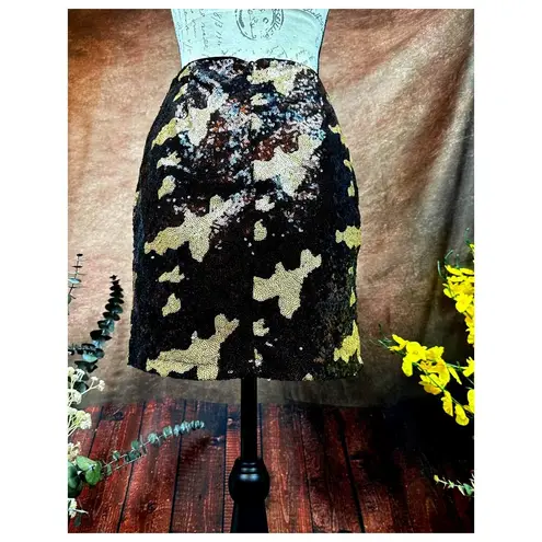 Three Eighty Two Sequined Camouflage Mini Skirt Brown Multi size S