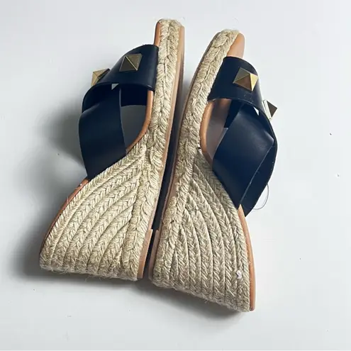 Maypol Women's Genuine Leather Upper Black Gold Studded Heeled Wedge Sz 39