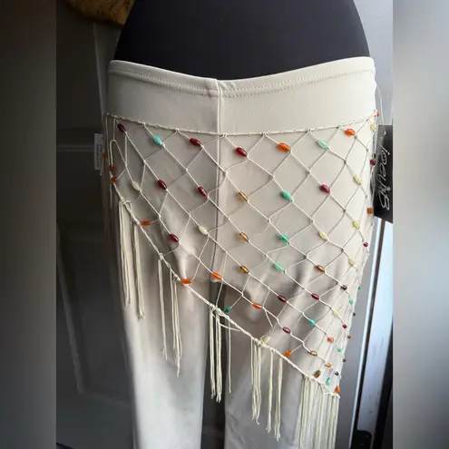 Vintage Y2K Joey B bootleg knit beaded scarf pants, size large Tan