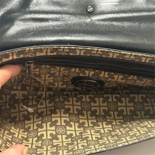 Tory Burch  Women's Black Leather Clutch with Snakeskin Trim