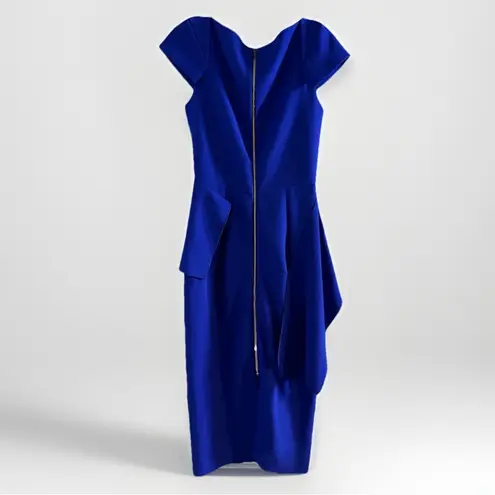 $1165 Roland Mouret Aldingham AsymmetricCrepe Peplum Blue Dress NET