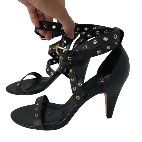 Isola Damar Black Sandal 3.5" Heels Grommets Womens Size 9.5