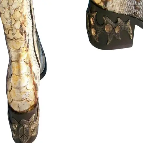 Donald Pliner Western Hand Painted Python Metallic Leather Boot Shoe NIB $1500 Gold Size 5