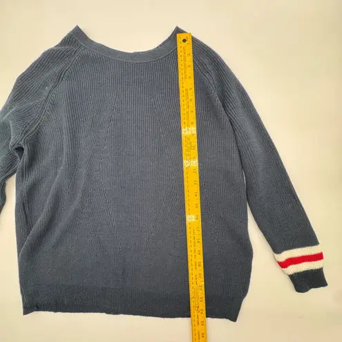 Mersea Navy Blue OS Knit Sweater Red White Stripe Sleeve Cuff Button Back Size undefined