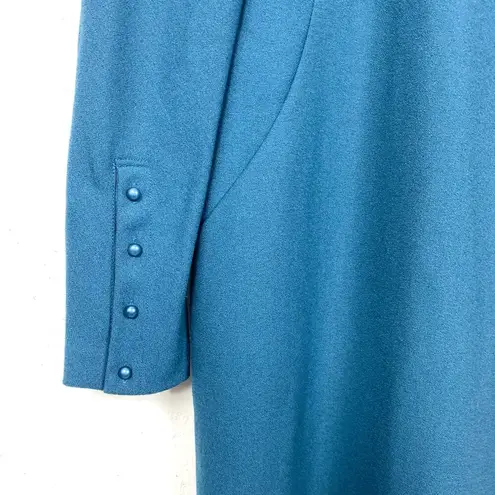 Esley  Pleated Shoulder Sheath Dress Long Sleeve Button Cuff Blue Size Medium