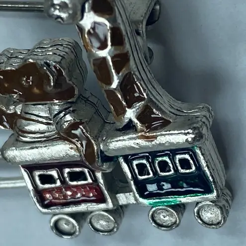 Locomotive Circus Train Pin Brooch Elephant Bear or Dog Giraffe Silver Tone