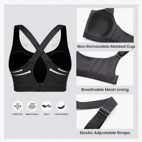 CRZ Yoga  Zip Front High Impact Sports Bra Molded Cup Wireless Workout Yoga Bra