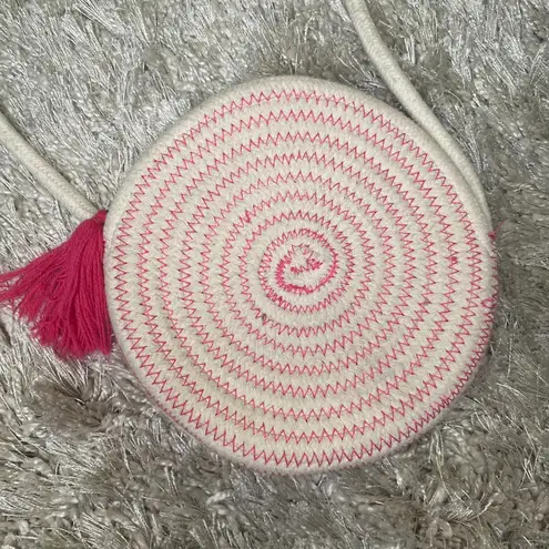 Ivory and pink crocheted crossbody mini bag
