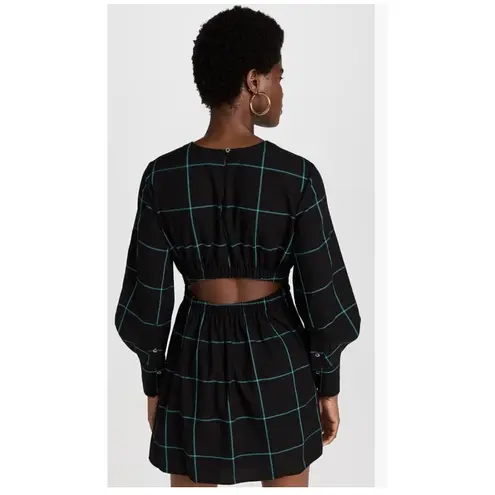 STAUD $350 Crosshill Cut-Out Windowpane Mini Dress Black Cutout Back Size XL