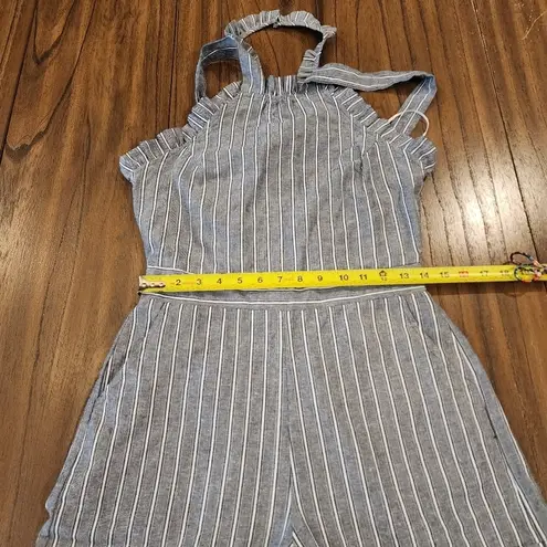 Storia Pinstriped Pocket cotton Romper blue white size medium