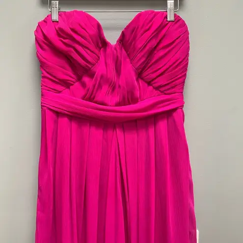 Badgley Mischka Collection Magenta Fluorescent Chiffon Strapless Gown 10