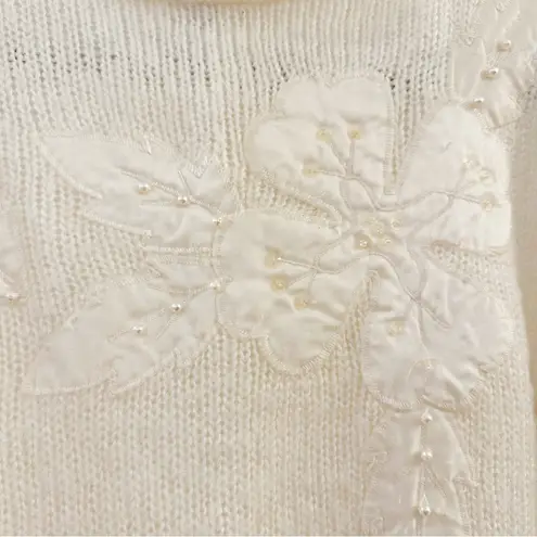 Vintage Just Maggie Pearl Sequin Embellished Floral Embroidered Sweater White S
