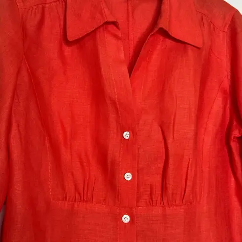 Talbots  Women's Orange Pure Irish Linen Button Down Blouse Size 10P